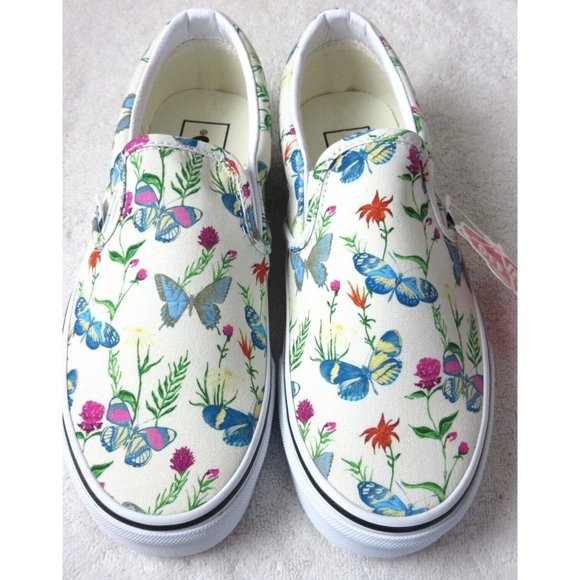 Vans Women's Classic Slip On Butterfly Floral Marshmallow Canvas Shoes Size 6.5 - Picture 3 of 5